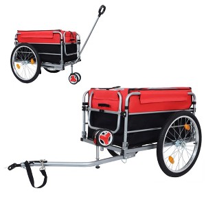 NAYSAYE Bike Cargo Dolly Aluminum Folding Trailer with Removable Cover and Safe Hitch System for Cycling Travel, Black and Red, 56.75"*24"*37" - 1 of 4