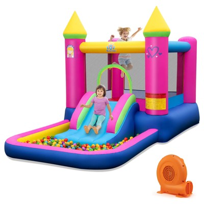 Costway 4-in-1 Kids Princess-themed Bouncer with Slide Basketball Hoop With 480W/520 Blower/Without Blower