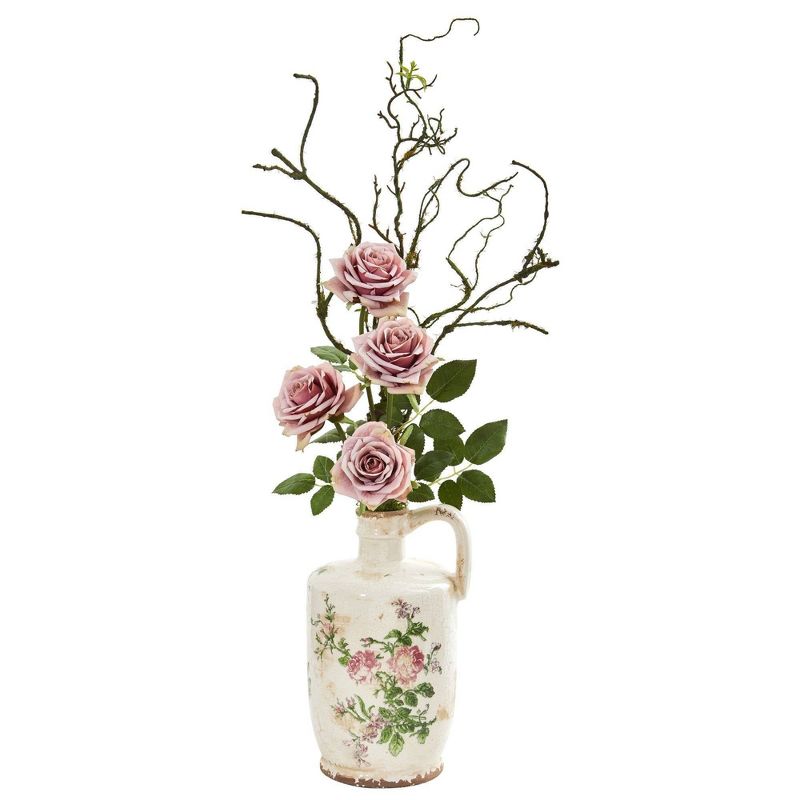 Nearly Natural 29-in Vintage Rose Artificial Arrangement in Floral Design Pitcher, 1 of 2