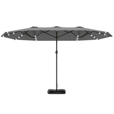 Garden Parasol 14.4ft Double-Sided Sun Umbrella with Base, Patio Parasol with LED Solar Lights