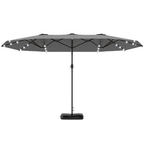 Garden Parasol 14.4ft Double-Sided Sun Umbrella with Base, Patio Parasol with LED Solar Lights - 1 of 4
