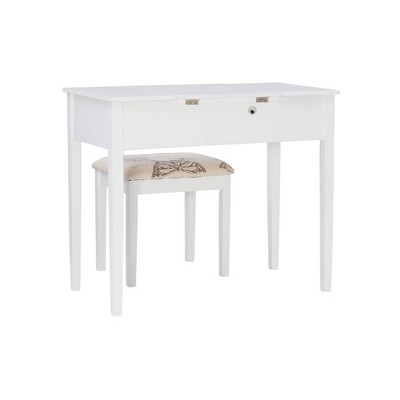 White Vanity Desk with Butterfly Print Bench