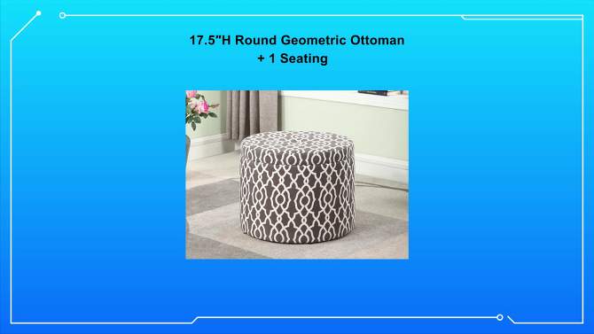 Round Geometric Storage Ottoman with Seating Gray/White - Ore International, 2 of 7, play video