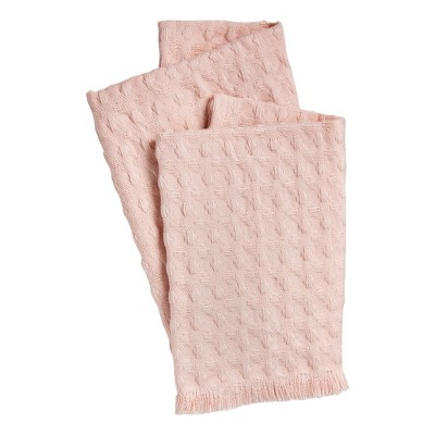 tagltd Wellbeing Waffle Wash Cloth Set of 2 Blush Cotton Everyday Bath Tablecloths Runners Throws Machine Washable