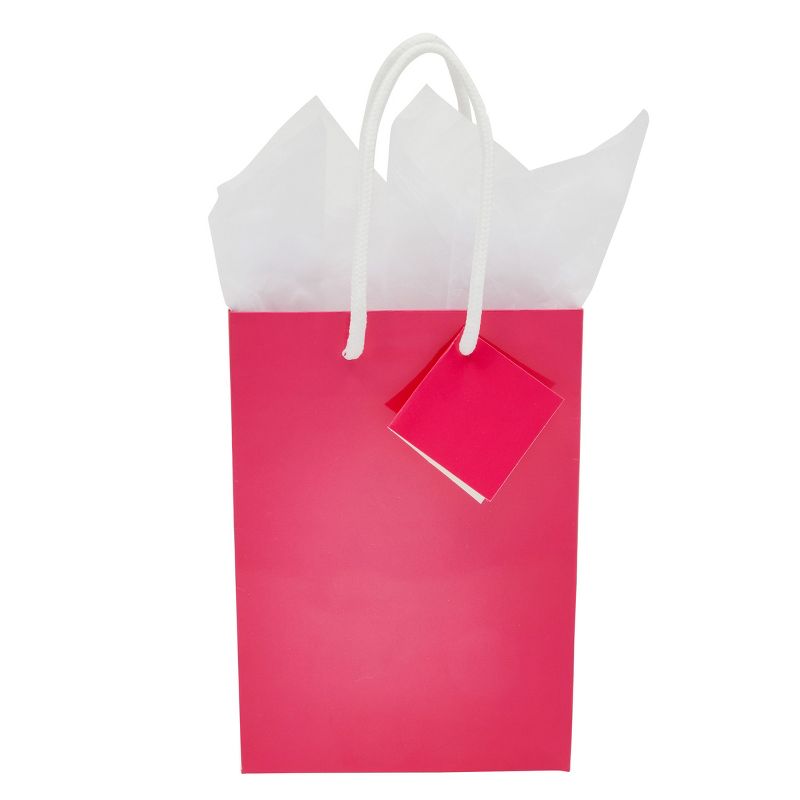 Blue Panda 20 Pack Small Hot Pink Gift Bags with Handles, Tissue Paper, Hang Tags, 7.9 x 5.5 x 2.5 In, 5 of 9