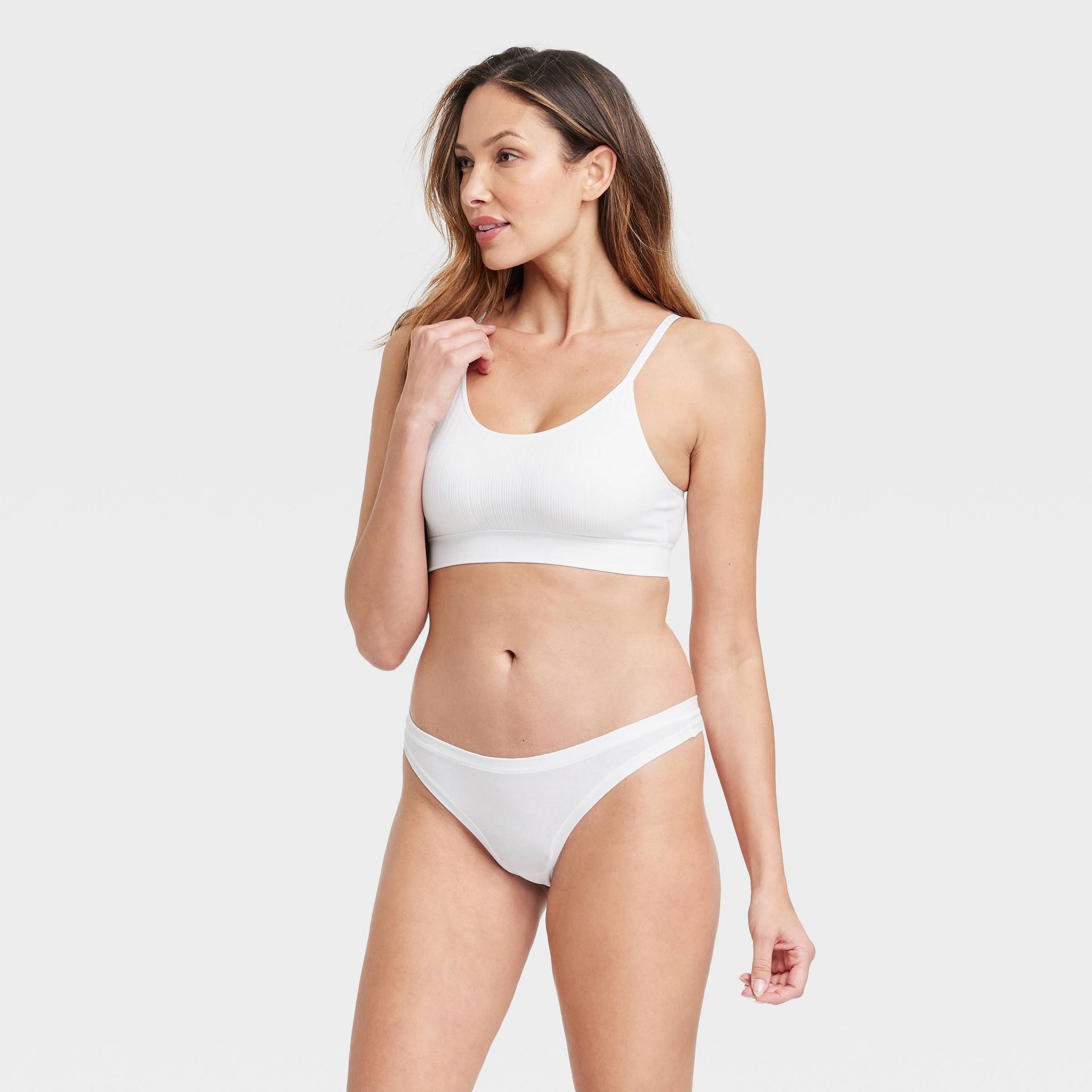 Women's Cotton Stretch Comfort Thong Underwear - Auden™ White M: Low Rise, Midweight, Jersey Fabric