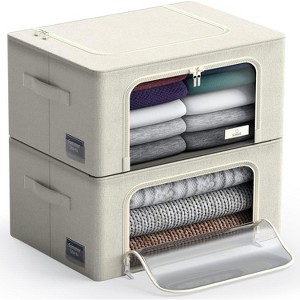 Sorbus 2 Pack Small Foldable Storage Box - Metal Frame, Oxford Fabric, Large Window & Handles - Organization for Bedroom, Linens & Clothes - 1 of 4