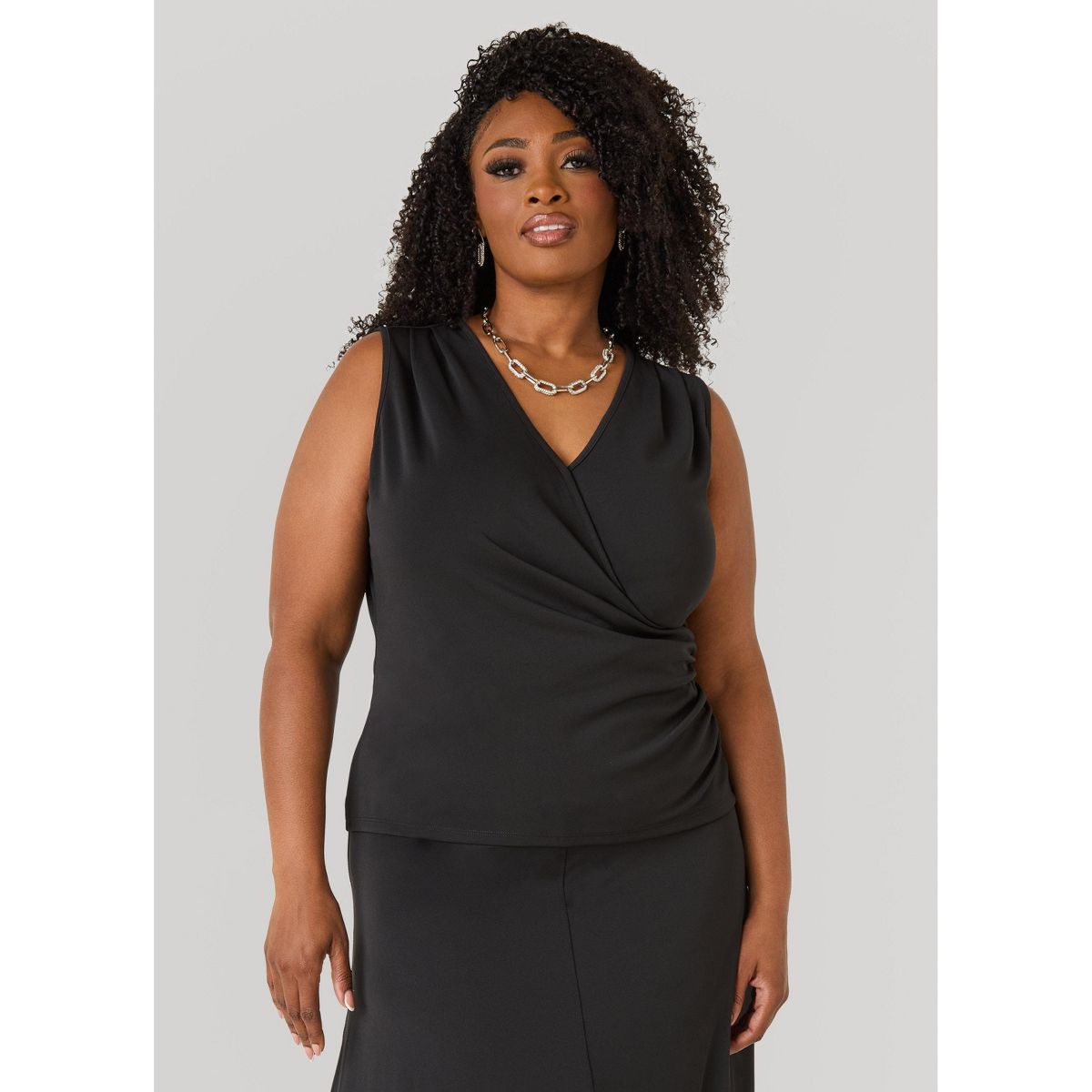 Women's Plus Size Ruched Faux Wrap Top - Ashley Stewart