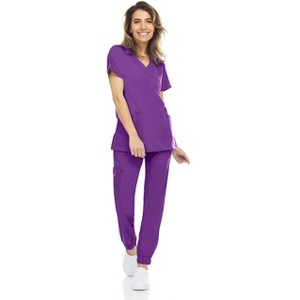 MediChic Womens 8-Pocket Scrubs Set- Mock Neck with 4-Pocket Jogger Scrub Pants - 1 of 4