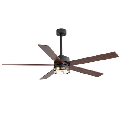 Airsurfer 65" Black Dual-Tone Wood Blade Ceiling Fan with E26 Light Socket, Remote Control & 6-Speed Quiet DC Motor  ( 5 -Blade )