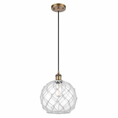 Farmhouse Rope - 1 Light Cord Hung Mini Pendant In Industrial Style-13 Inches Tall and 10 Inches Wide