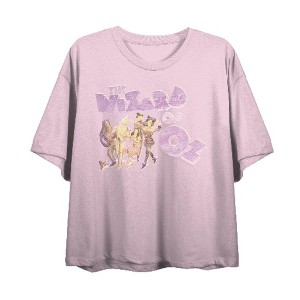 Wizard Of Oz Cartoon Group Shot Women's Crew Neck Short Sleeve Crop Tee - 1 of 2