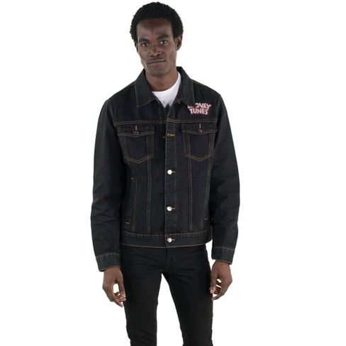 Members Only Men s Looney Tunes Denim Trucker Jacket black x small Target