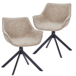 LeisureMod Markley Leather Dining Chair with 360-Degree Swivel Armchair and Powder-Coated Iron Legs Set of 2 - 1 of 4