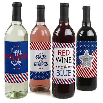 Big Dot of Happiness 4th of July - Independence Day Decorations for Women and Men - Wine Bottle Label Stickers - Set of 4