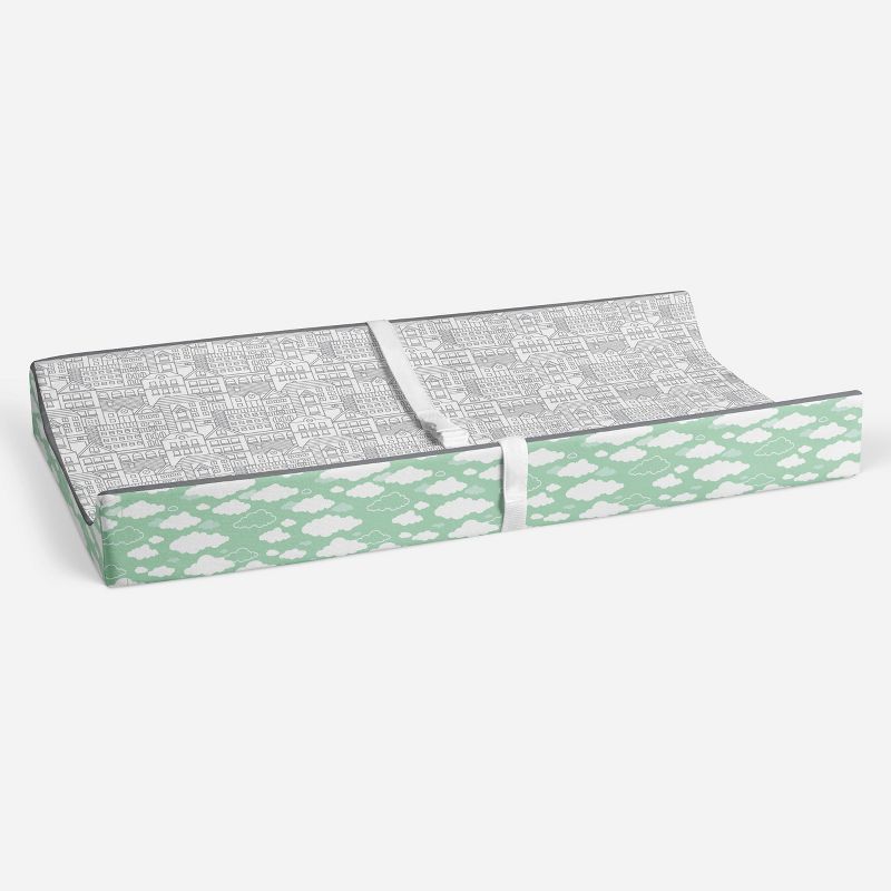 Bacati - Clouds in the City Mint/ Cityscape Quilted Changing Pad Cover, 4 of 10