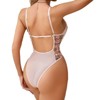 Womens One Piece Jumpsuits Lace Up Floral Top Mesh Sheer Embroidered Lingerie Bodysuit Tie Back - 2 of 4