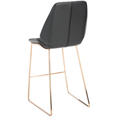 Saddle Style Black Leather Counter Stool with Gold Metal Frame