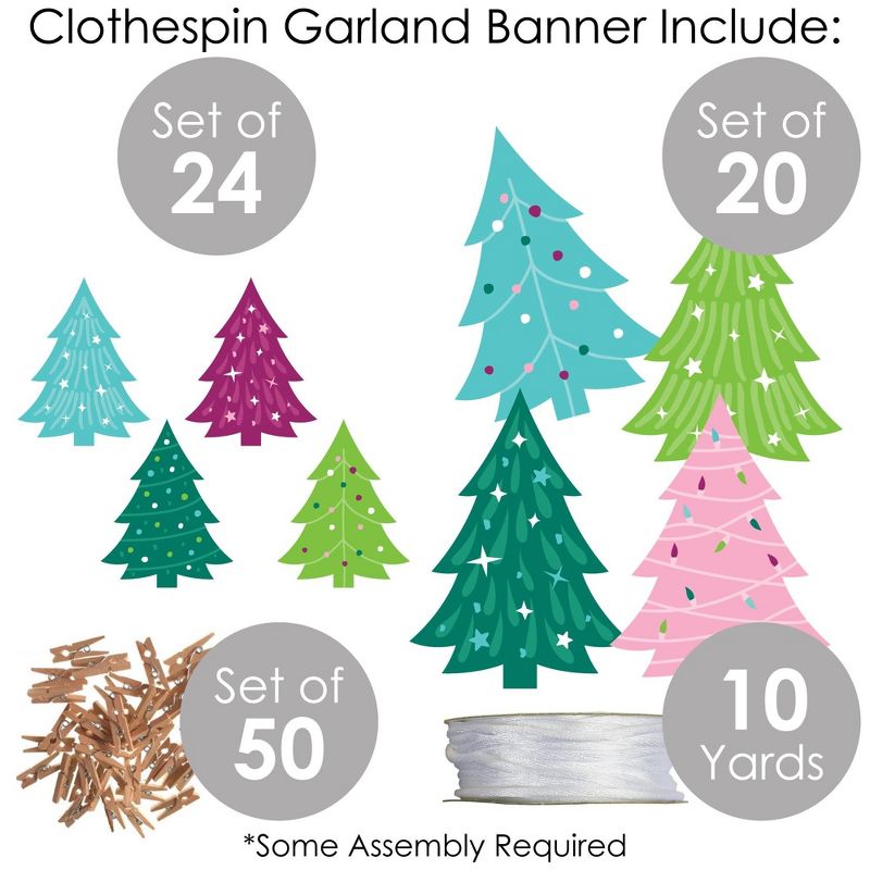 Big Dot of Happiness Merry and Bright Trees - Colorful Whimsical Christmas Party DIY Decorations - Clothespin Garland Banner - 44 Pc, 5 of 8