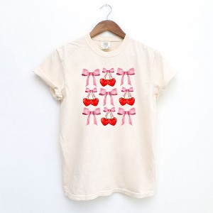 Simply Sage Market Women's Cherry Coquette Bow Chart Short Sleeve Garment Dyed Tee - 1 of 2