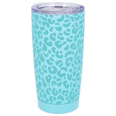 Elanze Designs 20 oz Stainless Steel On the Go Insulated Travel Tumbler With Push Top Lid, Sky Blue Cheetah Leopard Print Sky Blue - image 1 of 4