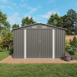 Kumasinova Outdoor Metal Storage Shed,Galvanized Steel Garden Tool Shed with Window,Lockable Door and Air Vent for Garden,Backyard,Patio,Gray - 1 of 4