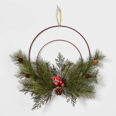18" Double Metal Hoop with Greenery Decorative Wreath - Wondershop™