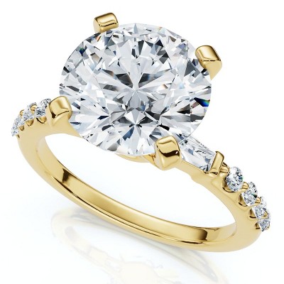 Pompeii3 Certified 3Ct Diamond & Baguette Accent Diamond Ring 14k Gold or Pt Lab Created