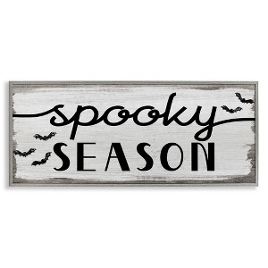 Stupell Industries Spooky Season Sign Black Bats Halloween Phrase Framed Giclee Art, Gray, 30" x 13" - 1 of 4