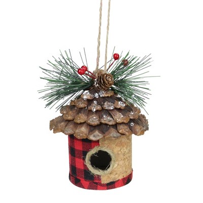 Northlight 5.75" Red and Black Plaid Bird House Hanging Christmas Ornament