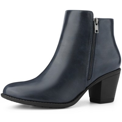 BLISSFUL STEP Women's Mid-height Heels Zipper Dressy Ankle Chelsea Booties