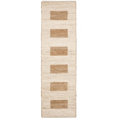 Ivory and Sand Hand-Knotted Wool Stripe Throw Rug 36" x 24"