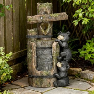 Okak 3-Tier Resin Bears Decorative Waterfall Fountain, Outdoor Fountain with Inner Pump, Freestanding Fountain for Garden, Porch, Black+Brown - 1 of 4