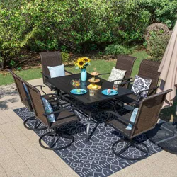 7pc Patio Dining Set with 360 Swivel Chairs & Rectangle Steel Table - Captiva Designs