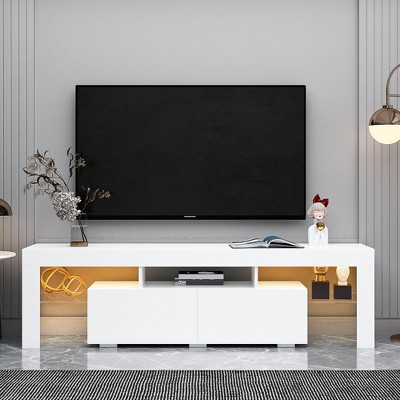 Dolonm LED Modern TV Stand/Table , Media Console, TV Consoles with Storage for Living Room & Bedroom , Black / WhiteColor