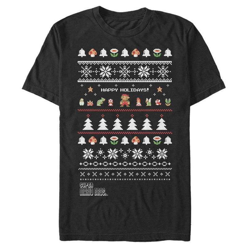 Men's Nintendo Ugly Christmas Super Mario Happy Holidays T-Shirt, 1 of 5