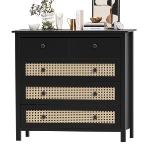 ORRD Modern Buffet Cabinet with 4 Drawers & Rattan Design - Multi-Functional Storage Console for Kitchen, Living Room,Black - 1 of 4