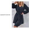 Women's V Neck Long Bell Sleeve Party and Casual Dress with Fake Buttons Elegant Comfortable Cocktail Midi Dress - 4 of 4