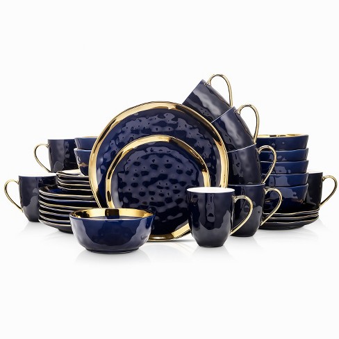 Stone Lain Florian 16-Piece Dinnerware Set Porcelain, Service for 4, Navy Blue