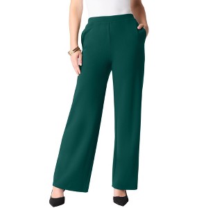 Roaman's Plus Size Ponte Wide Leg Pant With Pockets And Pull On Elastic Waist - 1 of 4