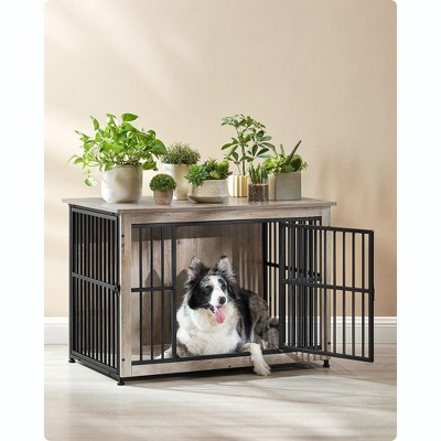 Medium Gray Particleboard and Steel Dog Crate Table