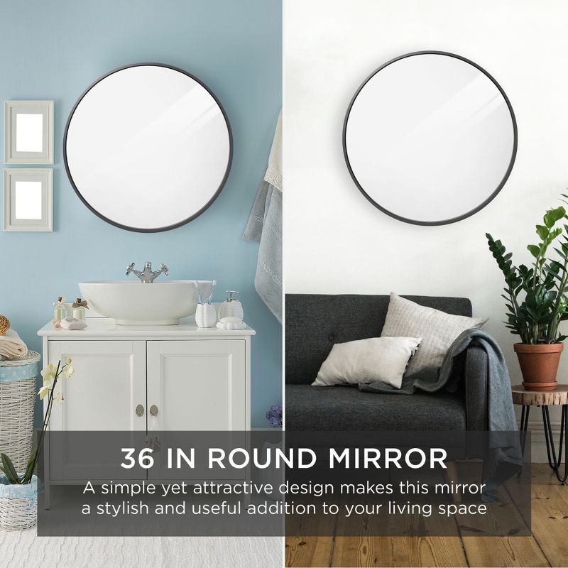 Best Choice Products 36in Framed Round Bathroom Vanity Wall Mirror w/ Anti-Blast Film, 2 of 14