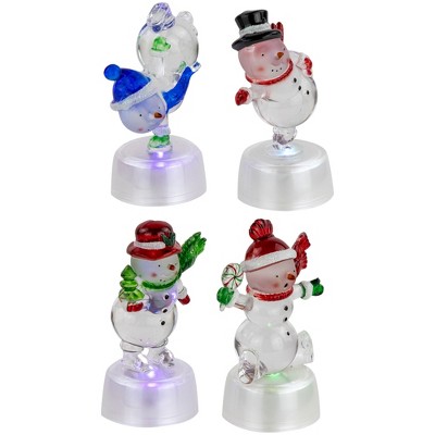 Set of 4 LED Lighted Color Changing Acrylic Snowmen Decorations