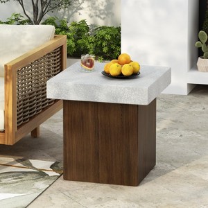 MAYEERTY 1 Pack Square Side Table, Faux Stone & Wood Texture End Table for Indoor Outdoor Living Room, Patio, Bedroom - 1 of 4