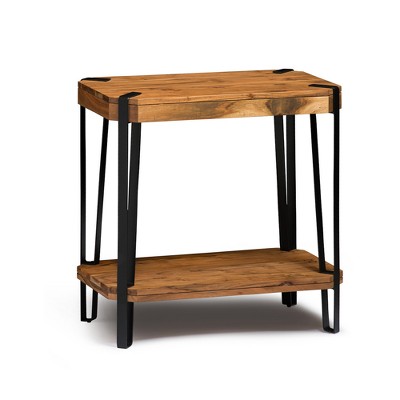 Alaterre Furniture 28" Ryegate Natural Brown Live Edge Solid Wood End Table Metal And Wood