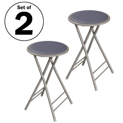 Trademark Home Heavy-Duty 24-Inch Folding Stools with Padded Seats, Gray, Set of 2