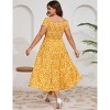 YESFASHION Women Plus Size Maxi Dress Floral Ruffle Summer Dress Short Sleeve Long Dress High Waist Sweethearte Neck Casual Dress - 4 of 4