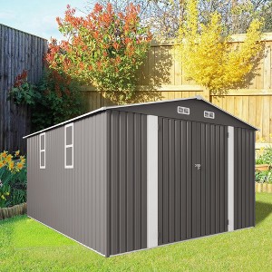 Kumasinova Outdoor Metal Storage Shed,Galvanized Steel Garden Tool Shed with Window,Lockable Door and Air Vent for Garden,Backyard,Patio,Gray - 1 of 4