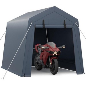 Portable Outdoor Storage Shed, Waterproof PE Tarp Carport with Roll-Up Zipper Door & Vent, UV/Rain/Snow Resistant Shelter for Tools - 1 of 4