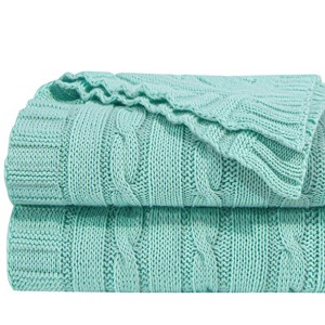 Cotton Cable Knit Blanket, Ultra-Soft Cozy Blanket for Couch & Bed Decor - NTBAY - 1 of 4